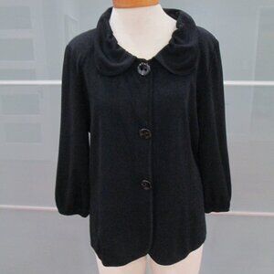 Exclusively Misook 3/4 Sleeve Peter Pan Collar Button Front Cardigan